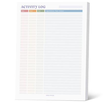 Activity Log Notepad 8.5 x 11 Tear-Off Pad – 70 Undated Sheets Office Project Productivity Planner Contact Action Appointment Task Time Hourly Tracker (White, Colorful, 1 Pack)