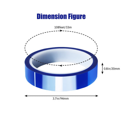 MEBMIK 6 Rolls 20mm x33m(108ft) Blue Heat Tape High Temperature Heat Resistant Tape Heat Transfer Tape for Heat Sublimation Press Vinyl,No Residue