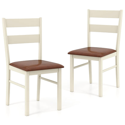 Giantex Wooden Dining Chairs Set of 2, PU Leather Upholstered Kitchen Chair w/Rubber Wood Frame, Padded Seat, Curved Back, Farmhouse Accent Side Chairs for Dining Living Room Home