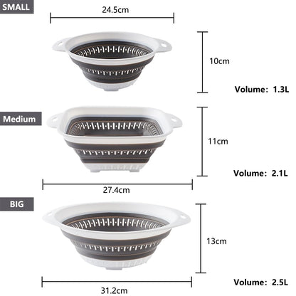 Collapsible Colander and Strainer,Silicone Strainer Colanders & Food Strainers,for Vegetable and Fruit, Kitchen Essentials (2, White, 1.3L+2.5L)