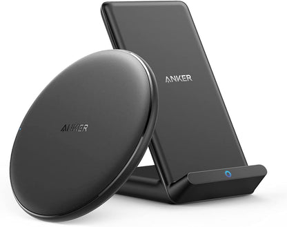Anker Wireless Chargers Bundle, PowerWave Pad & Stand Upgraded, Qi-Certified, Fast Charging iPhone 14/14Pro/14 Plus/14 Pro Max, 13/13 Mini/13 Pro/13 Pro Max, SE, Galaxy S20, Note10 (No AC Adapter)