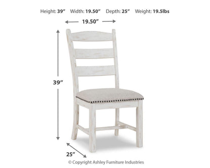 Signature Design by Ashley Valebeck Farmhouse Cushioned Dining Chair, 2 Count, Nailhead Trim, Fabric Upholstery, Solid Wood, 39" Seat Height, Whitewash
