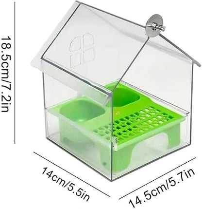 Pull-Out External Parrot Feeder,2025 New Multi-Function Hanging Mess-Free Bird Feeder,with Two Food Troughs, Pull-Out Design,Easy to Fill/Clean,Long-Lasting Outdoor Use for Finch and Hummingbird