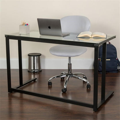 Flash Furniture Singleton Glass Desk with Black Pedestal Metal Frame
