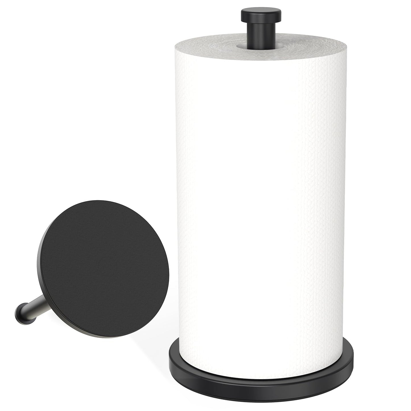 VEHHE Paper Towel Holder Countertop, Weighted Non-Slip Base, Stainless Steel Paper Towel Holder for Kitchen Bathroom (Black)
