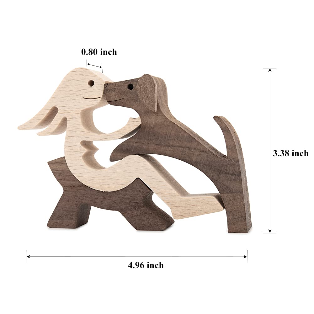 ISHINE Handmade Wooden Statue, Sitting Woman and Dog, Wood Decor Accents Craft Figurine for Bedroom Home Office Shelf Decor Gift Natural ECO Friendly
