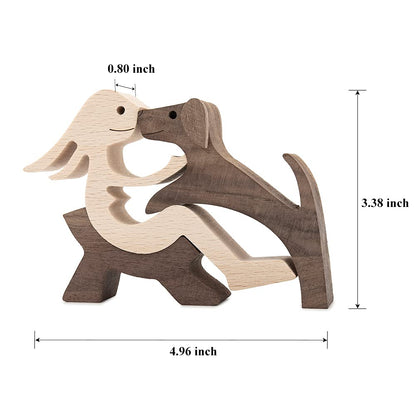 ISHINE Handmade Wooden Statue, Sitting Woman and Dog, Wood Decor Accents Craft Figurine for Bedroom Home Office Shelf Decor Gift Natural ECO Friendly