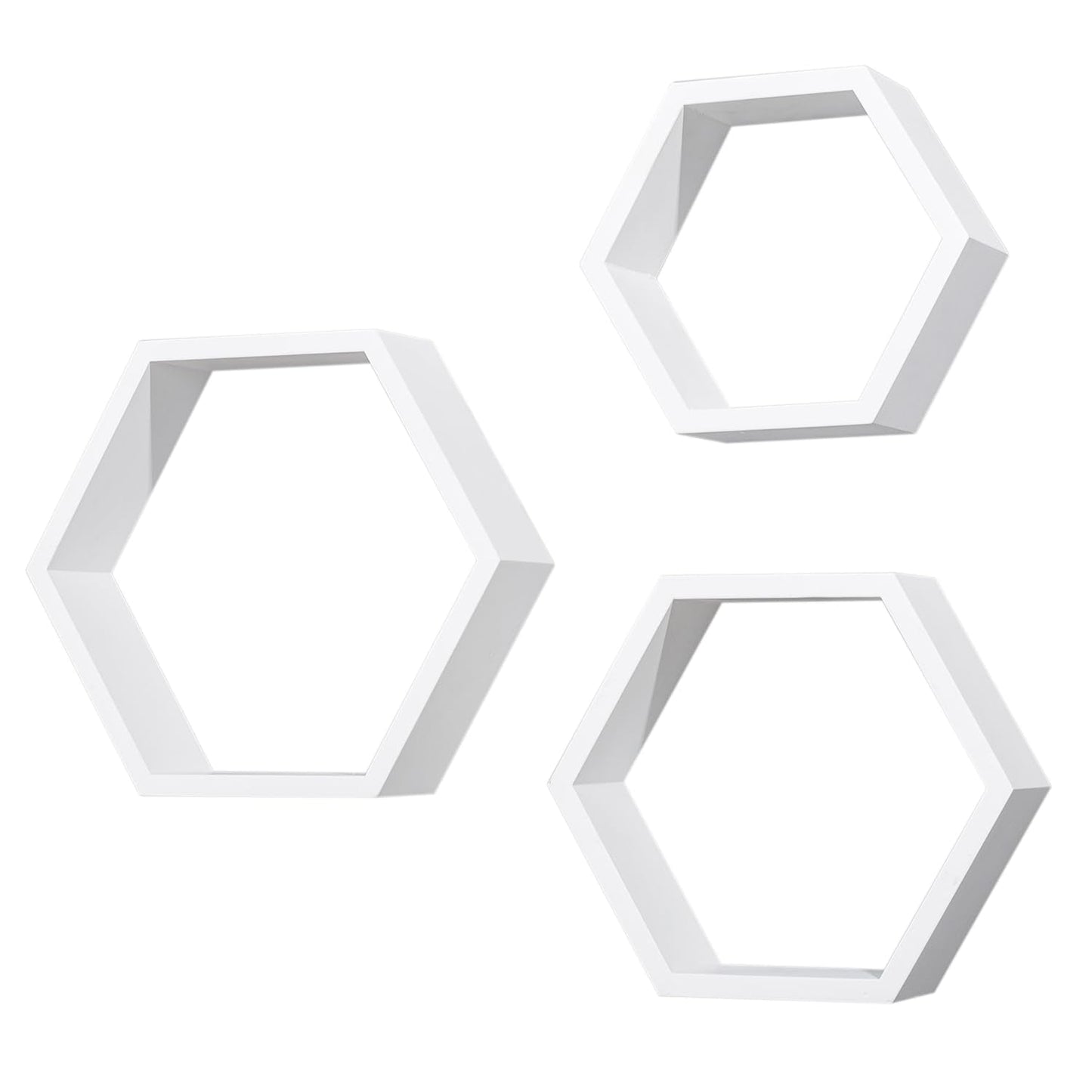 ZGZD Set of 3 White Wooden Hexagon Wall Shelves - Modern Decorative Storage for Home, Kitchen, Office Stylish Floating Shelves for Small Plants, Books, and Decor