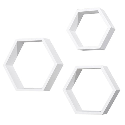 ZGZD Set of 3 White Wooden Hexagon Wall Shelves - Modern Decorative Storage for Home, Kitchen, Office Stylish Floating Shelves for Small Plants, Books, and Decor