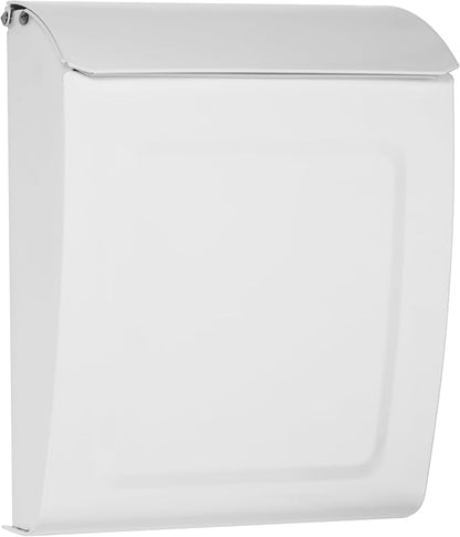 Architectural Mailboxes Aspen Locking Wall Mount Mailbox, White, Small | Galvanized steel build with a concealed lock and key drop box and weather-resistant outdoor construction.