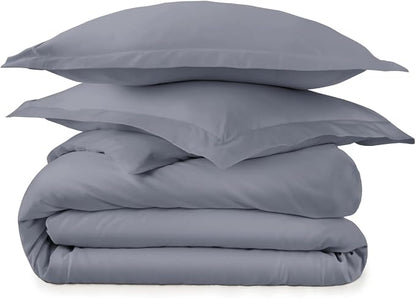 100% Organic Cotton Duvet Cover Queen Size - Naturally Soft Lightweight & Cooling Duvet Cover Set with Decorative Shams - Premium GOTS Certified 300 Thread Count Sateen Weave (Mineral, Queen)