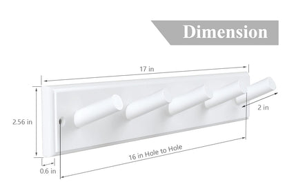 horkmous Wooden Coat Rack 2Pcs, 16'' Hole to Hole Wooden Wall-Mounted Coat Hooks, 5 Pegs Bamboo Wall Hooks for Hanging Towels, Hats, Robes, Clothes, Keys, White