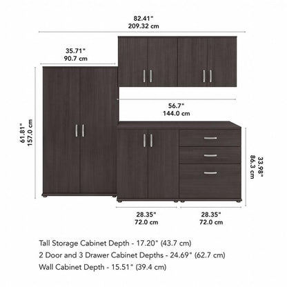 Bush Business Furniture Universal 92W 5 Piece Modular Storage Set with Floor and Wall Cabinets in Storm Gray