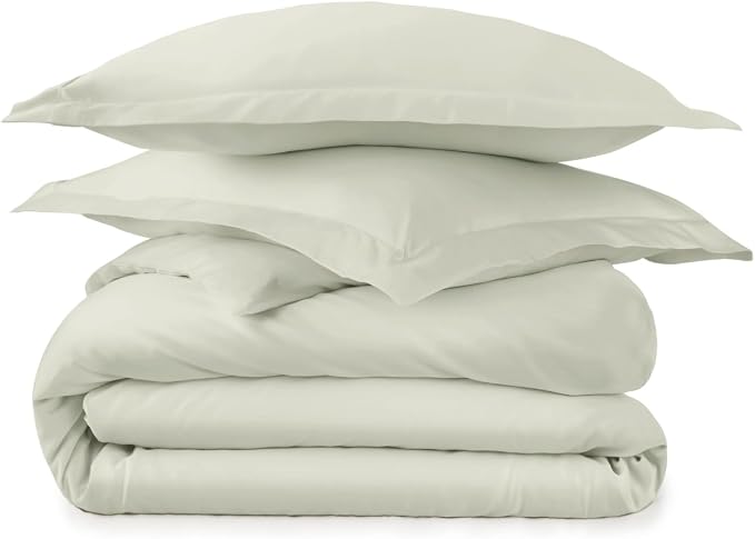 100% Organic Cotton Duvet Cover Twin Size - Naturally Soft Lightweight & Cooling Duvet Cover Set with Decorative Shams - Premium GOTS Certified 300 Thread Count Sateen Weave (Pastel Green, Twin)