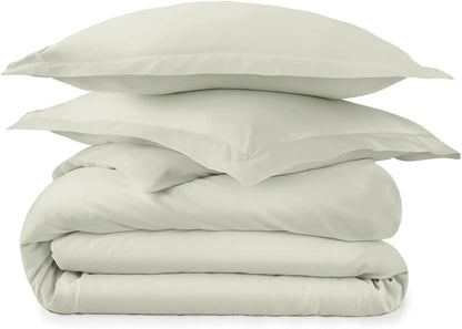 100% Organic Cotton Duvet Cover Twin Size - Naturally Soft Lightweight & Cooling Duvet Cover Set with Decorative Shams - Premium GOTS Certified 300 Thread Count Sateen Weave (Pastel Green, Twin)
