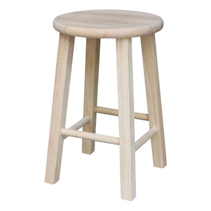 International Concepts Round Top Bar Stool, 18-Inch Seat Height, Solid Parawood, Unfinished