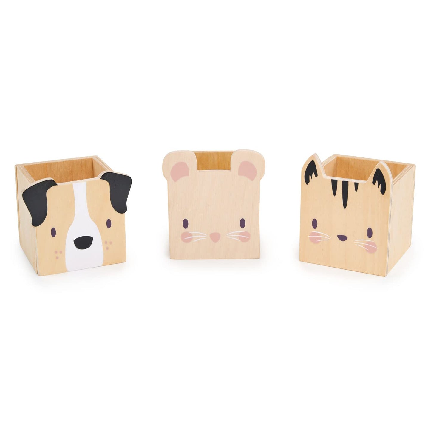 Tender Leaf Toys - Pet Pencil Holders - 3 Animal Themed Wood Desktop Organizers - Fun and Practical Storage for Pens/Pencils/Make-up/Stationary - Gender Neutral Décor Organisation for Kids - Age 3+