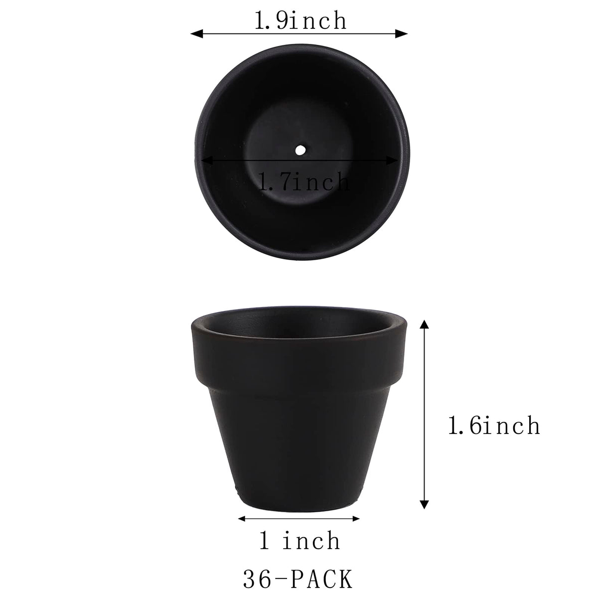 36 Mini Black Flower Pots, 2 inch Clay, Cactus & Succulent Nursery Pots with Drainage, Indoor/Outdoor