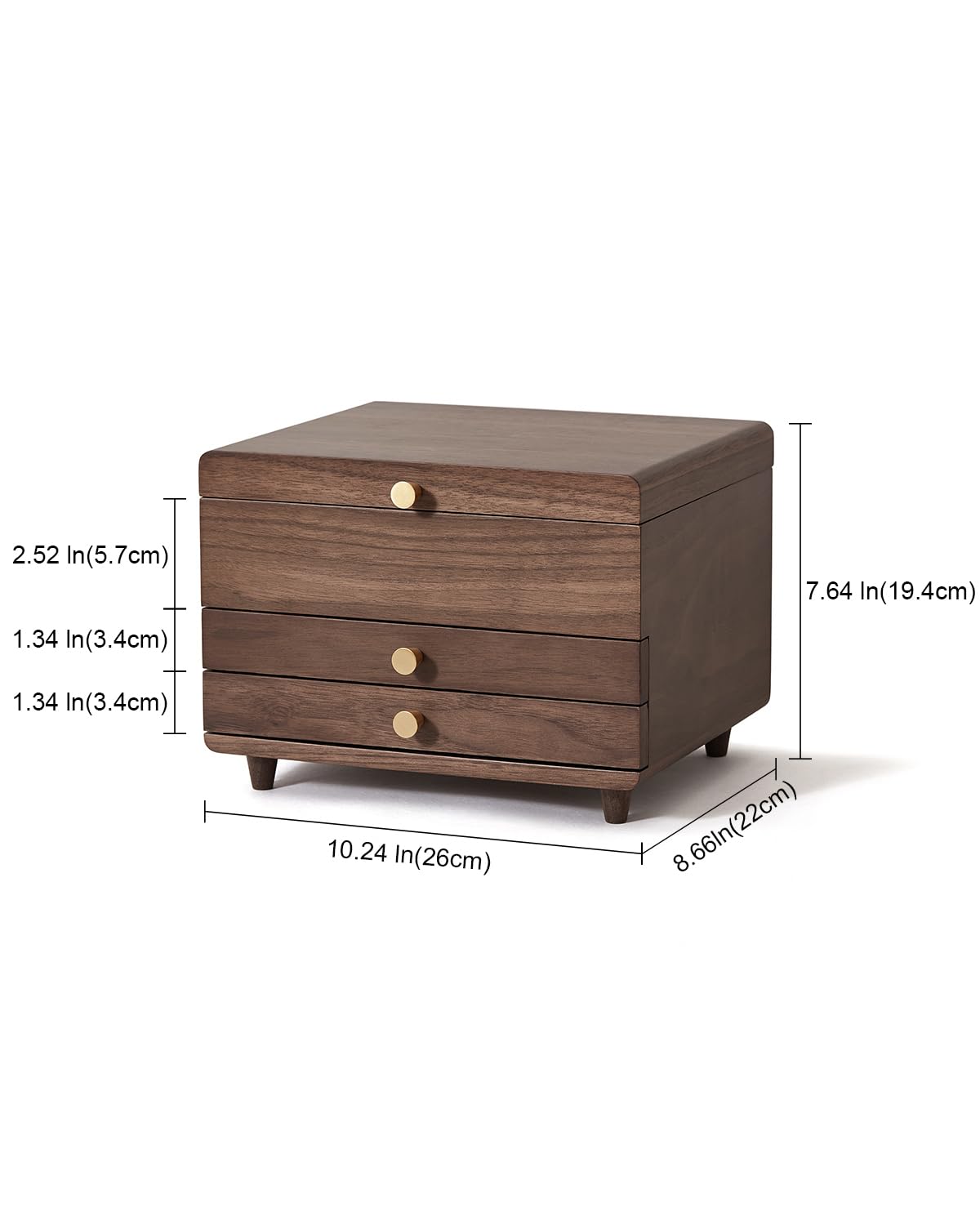Homruilink Wooden Jewelry Box, 3 Layer Large Jewelry Organizer for Women, Jewelry Storage, for Necklaces Rings Earring Watches Bracelets, Black Walnut Wood, Fathers Day Gift
