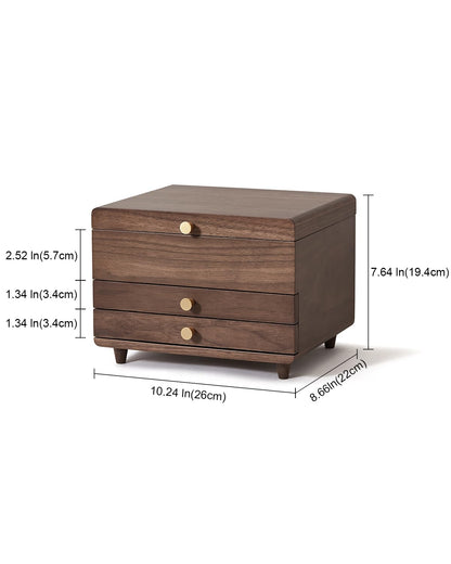 Homruilink Wooden Jewelry Box, 3 Layer Large Jewelry Organizer for Women, Jewelry Storage, for Necklaces Rings Earring Watches Bracelets, Black Walnut Wood, Fathers Day Gift