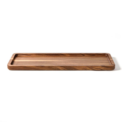 SANZIE Walnut Wooden Tray for Bathroom, Wood Vanity Tray for Counter, Toilet Tank, Rectangle Serving Tray for Food Appetizer Tea Dessert Kitchen Candle Tissue Home Decor (13.74 x 5.47 in)
