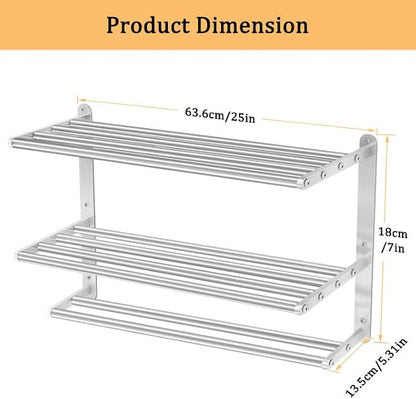 3 Tier Towel Racks for Bathroom Wall Mounted, 24 inch Bathroom Shelf with Towel Bar, Brushed Nickel Shelves for Towels, Stainless Steel Modern Silver Multi Holder