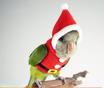 Bird Clothes Birds Flight Suit, Christmas Hoodie for Parrots Cockatiel Sun Conure Christmas Party Cosplay Photo Prop Bird Shirt Small Animals Apparel (Without Diaper,Necked Parakeet)