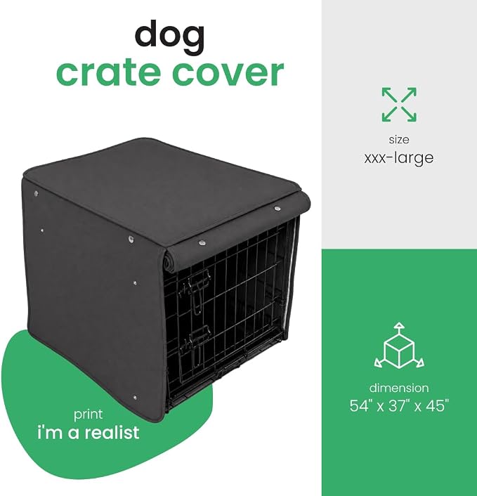Molly Mutt I'm a Realist Dog Crate Cover, 100% Cotton Canvas Cover with 2 Roll-Up Panels, Ideal for Dog or Cat Crate, Durable, Washable, and Free of Harmful Chemicals, 54" x 37" x 45"