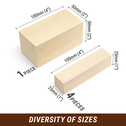 BeaverCraft Basswood Carving Blocks 5PCS Whittling Wood for Carving - Large, Small Wooden Blocks for Crafts, Unfinished Wood BW1