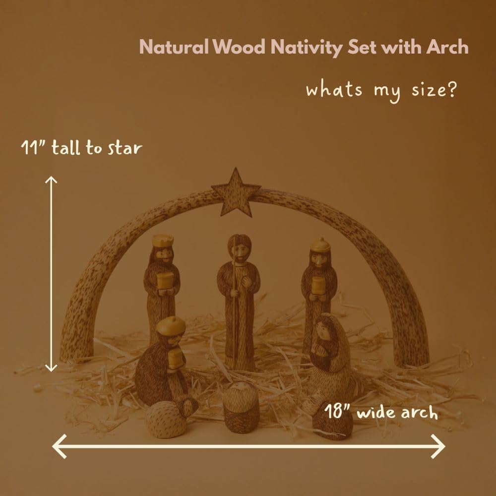 Dear Holidays Rustic Wood Nativity Tabletop Set, Christmas Home Decor, Set of 9 Figurines