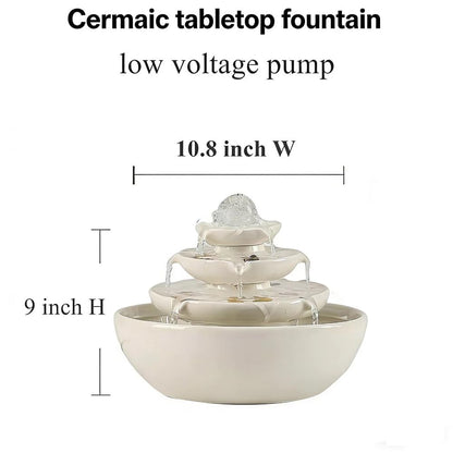 Ceramic Tabletop Fountain with Ball for Indoor Table Desk Office Patio (White A200)