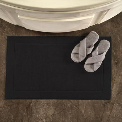 Hawmam Linen Black Bath Mats, 21 x 34 inches, Banded Design, Highly Absorbent