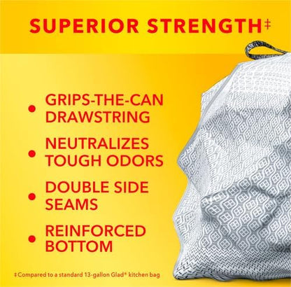 Glad Kitchen Trash Bags, 13 Gallon, Fresh Clean | ForceFlex MaxStrength | Tall