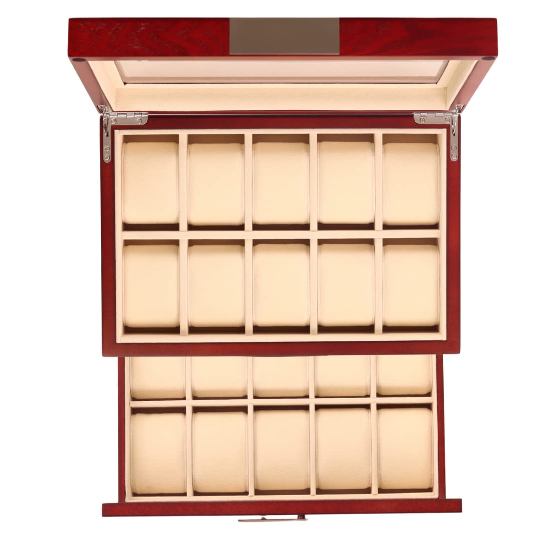 Decorebay Cherry Oak Wood 20 Slot Watch display case and Jewelry Box Storage Organizer (Darling)