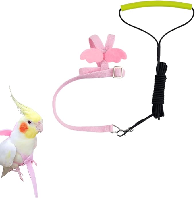 Pet Parrot Bird Harness and Leash, Adjustable Training Design Anti-Bite, Bird Nylon Rope with Cute Wing for Lovebird Budgie African Grey Macaw Conure (Pink,Pigeon)