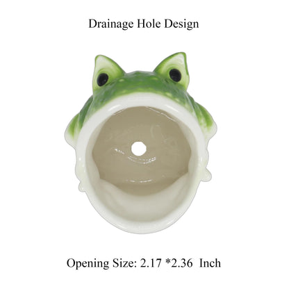 Gemseek Cute Frog Succulent Planter Pot with Drainage Tray, Small Ceramic Cactus Flower Container, Funny Animal Shaped Indoor Air Plants Holder