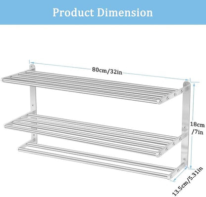 3 Tier Towel Racks for Bathroom Wall Mounted, 32 inch Bathroom Shelf with Towel Bar, Brushed Nickel Shelves for Towels, Stainless Steel Modern Silver Multi Holder