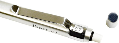 PIPER Quadrata Metal Mechanical Pencil 0.7mm with Erasers and HB #2 Lead Refills for Art, Sketching, Writing, Drafting (Satin Silver)
