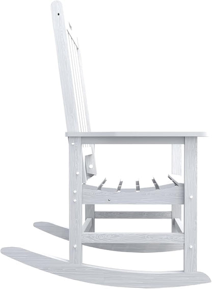 Oversized Rocking Chair, Outdoor Rocking Chair for Adults, All Weather Resistant Porch Rocker for Lawn Garden, White