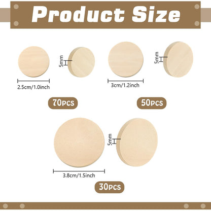 PH PandaHall 150pcs 3 Size Wooden Round Coin Blanks, 1/1.2/1.5inch Natural Wood Slices Unfinished Round Wood Coins Small Wooden Circle Discs for DIY Arts Crafts Jewelry Making Ornaments