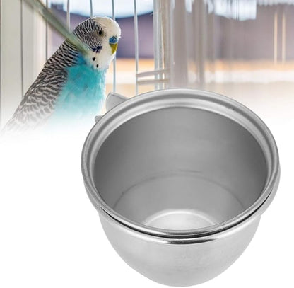 Stainless Steel Parrot Food Water COOP Cup Bird Feeding Dish Feeder CLAMP Holder for Birds (7.5CM)