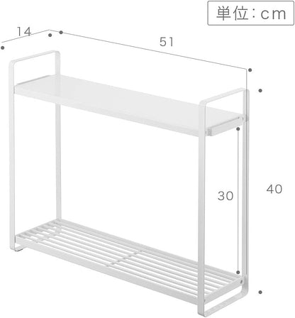 Yamazaki Industries 5150 Horizontal Stove Rack, 2 Tiers, White, Approx. W 20.1 x D 5.5 x H 15.7 inches (51 x 14 x 40 cm), Tower, Gap Storage, Condiment Rack, Holds Pots and Oils, Hooks