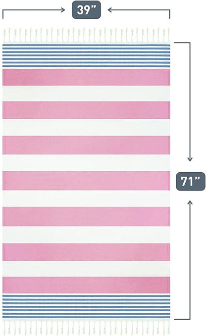 HAVLULAND Turkish Beach Towels, Oversized 40"x72" Turkish Bath Towel, Highly Absorbent Quick Dry Sand Free Beach Towels for Beach Pool Spa Gym Yoga Travel Camping Picnic Blanket - Pink/Blue