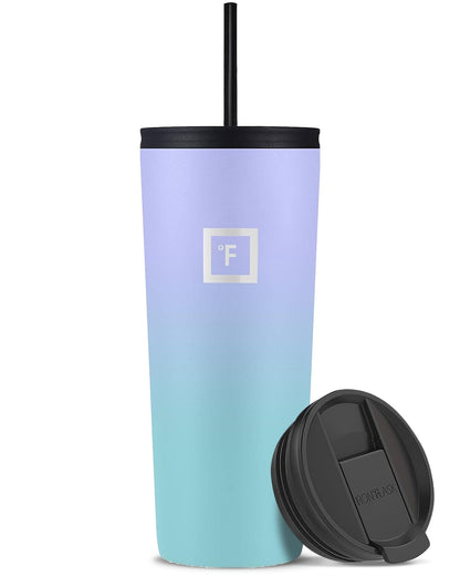 IRON °FLASK Classic Tumbler - Vacuum Insulated Stainless Steel Water Bottle, Double Walled, Drinking Cup, Insulated Travel Mug (Cotton Candy, 24 oz Solid Lid)