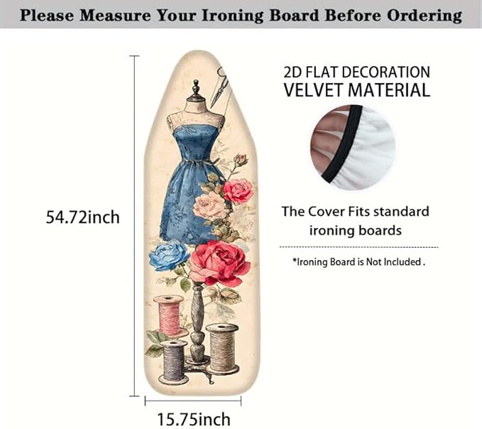 Nuxovilar Vintage Sewing Elements Ironing Board Cover& Floral Design, This