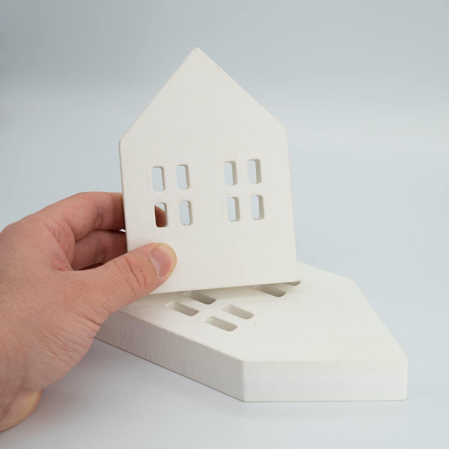 House Shaped Wooden Sign Block Farmhouse Home Sign Tiered Tray Decor 2 Pack (White)