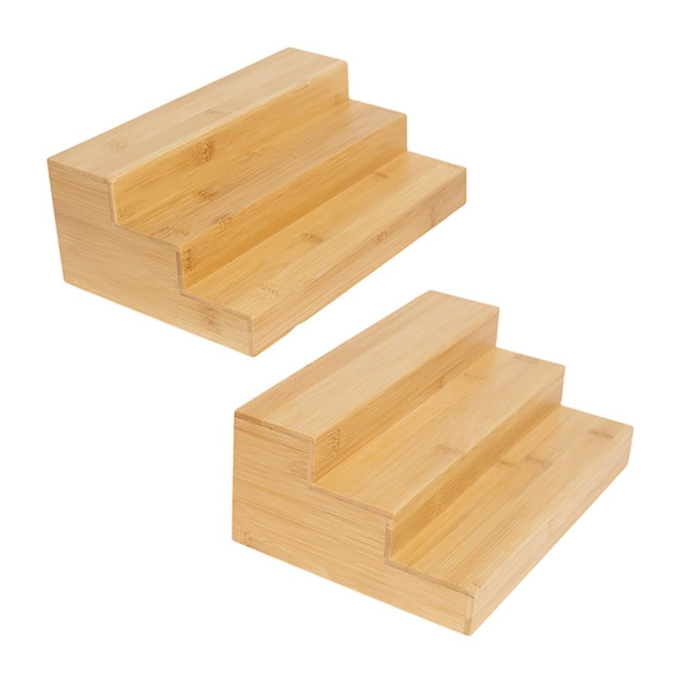 Ninebendstreams 2 Pack Bamboo Spice Rack Organizer for Cabinet Wooden Spice Shelf for Kitchen Pantry Storage Organizer 3 Tier Countertop