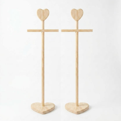Fuutreo 2 Packs Baby Clothes Display Stands Heart-Topped Baby Shower Centerpiece Babies Clothes Rack with Bow Wooden Adjustable Outfit Hangers Display for Layette Dress, Hand Assembled(Wood Color)