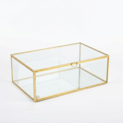 Feyarl Gold Glass Wedding Cards Display Box Keepsake Memory Photo Box Jewelry Trinket Rings Earrings Organizer Display Makeup Holder for Home Decor Wedding Engagement (10.8 x 7 x 3.9inch)