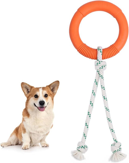 Green Sheep Natural Rubber Dog Chew Toy, Interactive Ring Rope Dog Toy for Tug of War, Durable Dog Toy with Recycled Cotton Rope for Medium to Large Dogs,Orange